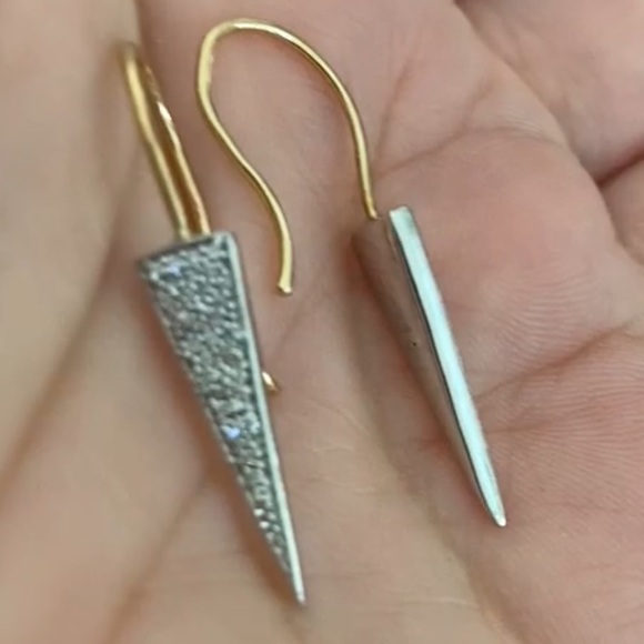 Adina Reyter Diamond Triangle Drop Earrings - 14K Gold & Silver Earrings + Pouch - Picture 5 of 9
